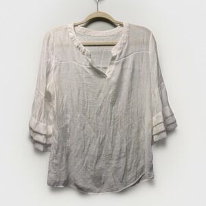 Festival Hippie Coastal Resort Wear BohoTunic Ivory Blouse Ruffle Sleeve Size Sm
